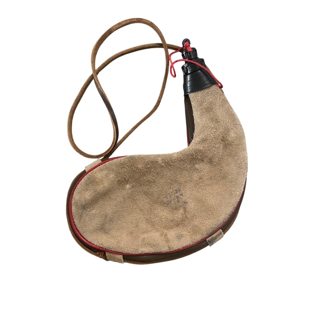 Vintage Spanish Bota Bag Suede Leather Wineskin Canteen Tan Red Strap